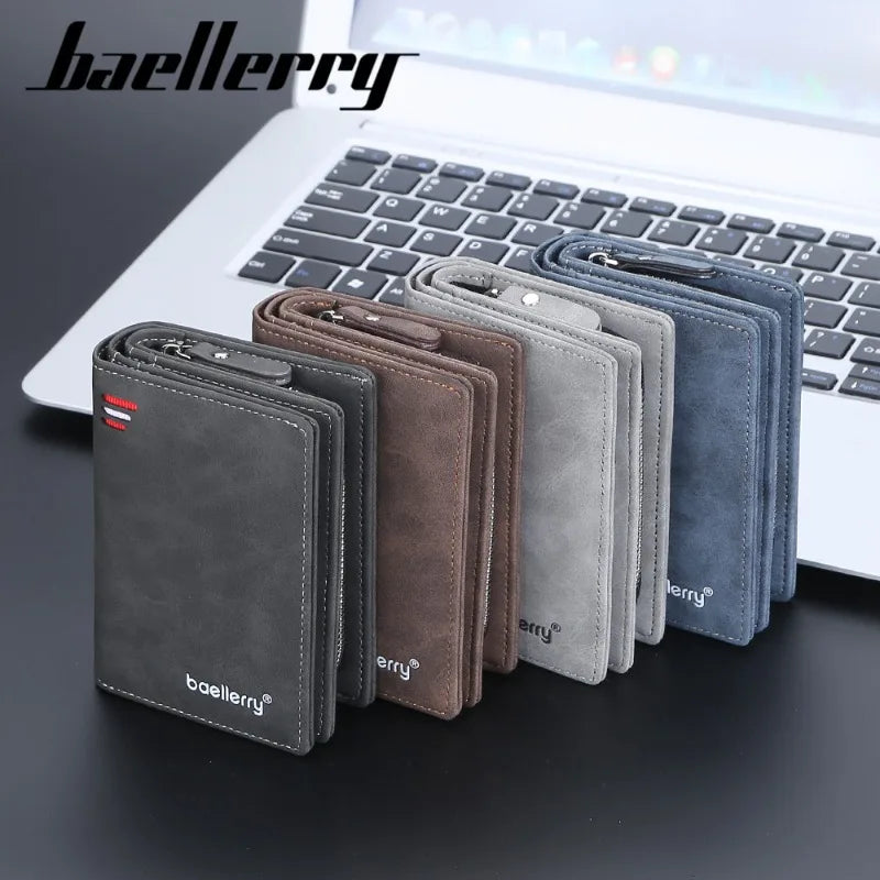 Baellerry Portefeuilles en Cuir pour Hommes Fermeture Éclair Porte-Monnaie Court Hipster Porte-Cartes de Crédit Inserts Portefeuilles Vintage