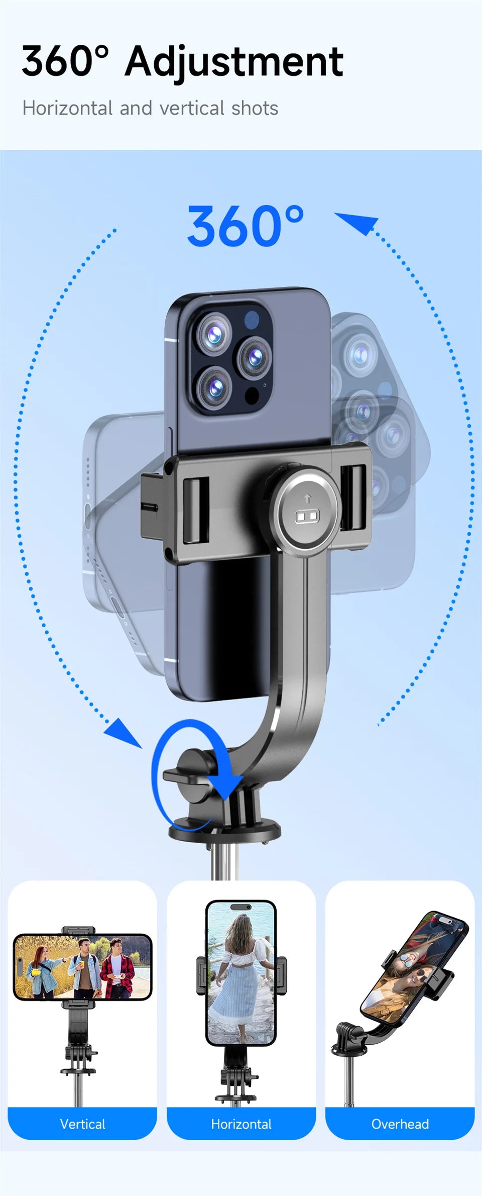 Gimbal Stabilisateur Perche à Selfie Trépied Gimbal Rotation 360 Mode de Prise de Vue Suivi avec Lumière Pour iPhone Xiaomi Téléphone Android