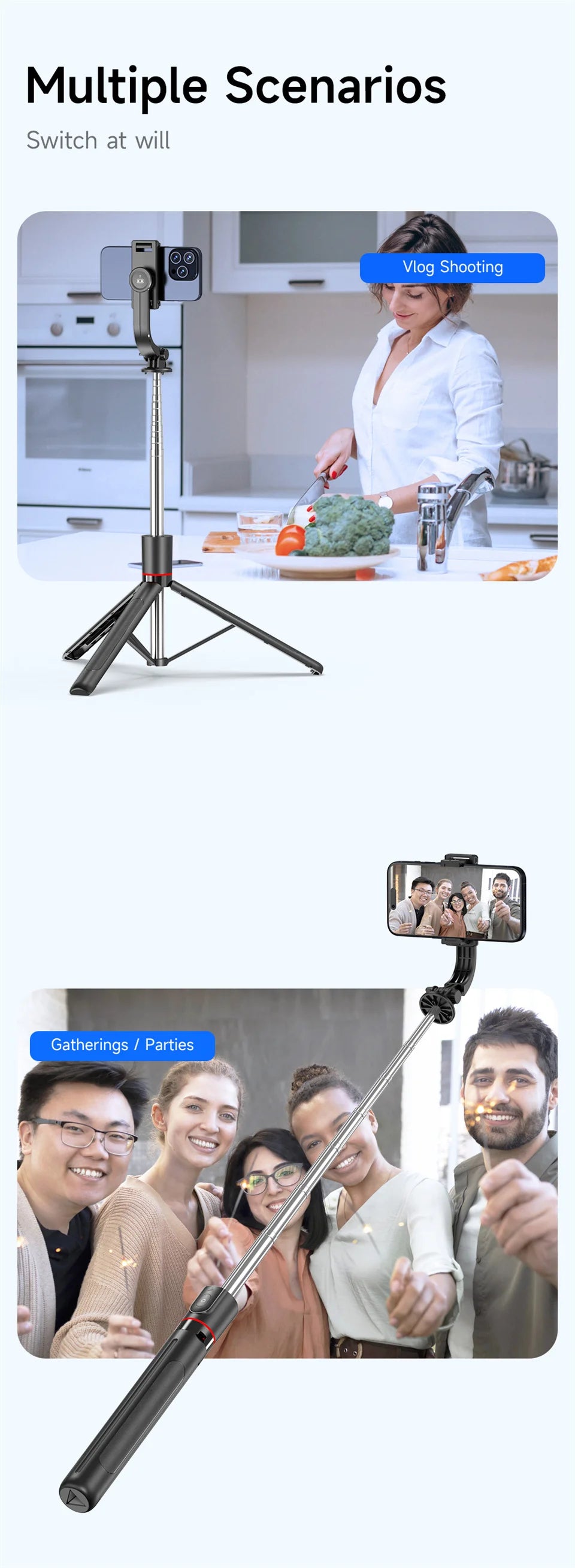 Gimbal Stabilisateur Perche à Selfie Trépied Gimbal Rotation 360 Mode de Prise de Vue Suivi avec Lumière Pour iPhone Xiaomi Téléphone Android