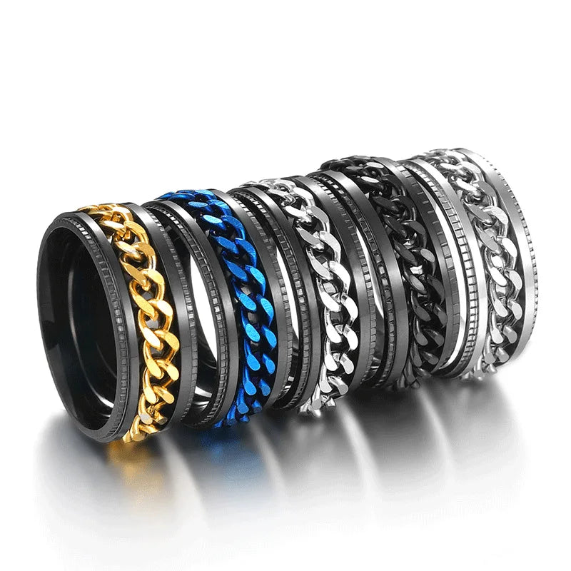 Westliche Mode Einfaches Design Drehbare Kettenring Silber Schwarz Gold Farbe Titan Stahl Ringe für Herren Damen