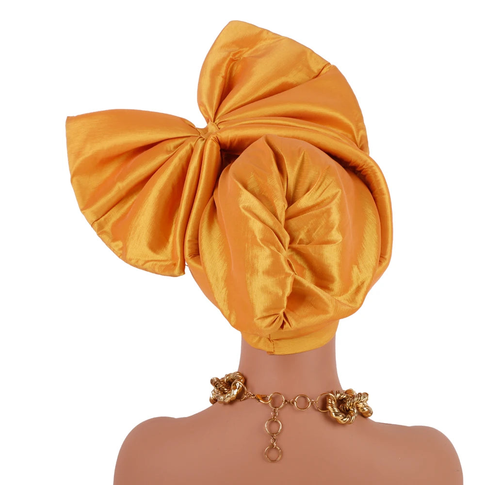 Casquette Turban Grand Nœud Exagéré Turban Femme Africaine Attache-Tête Auto Gele Nigeria Geles Femme Foulards Coiffe