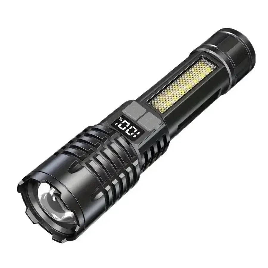 Powerful LED Flashlight Type C Rechargeable Waterproof Torch with Side Light 5 Modes Zoomable Lamp for Camping Fishing Lantern