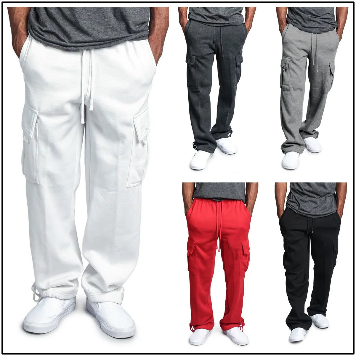 Frühling und Herbst Neue Herren Sport-Freizeit-Hose Multi-Pocket Lose Unifarbene Cargo-Arbeitshose Streetwear Herrenhose