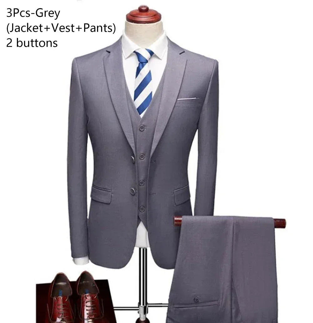 Suits For Men 3 Pieces Set Elegant Wedding  Fashion Classic Full Jackets Vest Pants Blazers Outfit 2025 Formal Costume