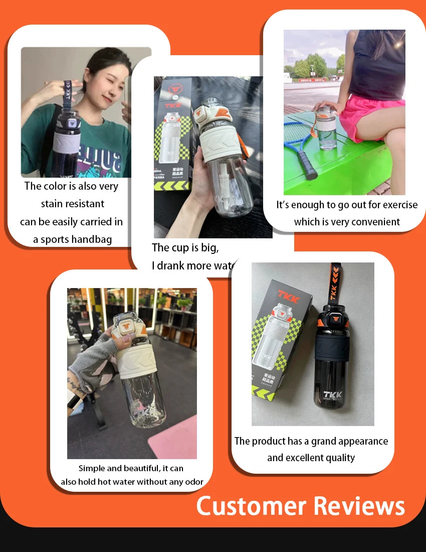 TKK 600/800/1000ml Sport-Trinkflasche Tritan BPA-frei Strohhalm Tragbar Auslaufsicher Kunststoff Trinkgeschirr Outdoor Fitness Kanne