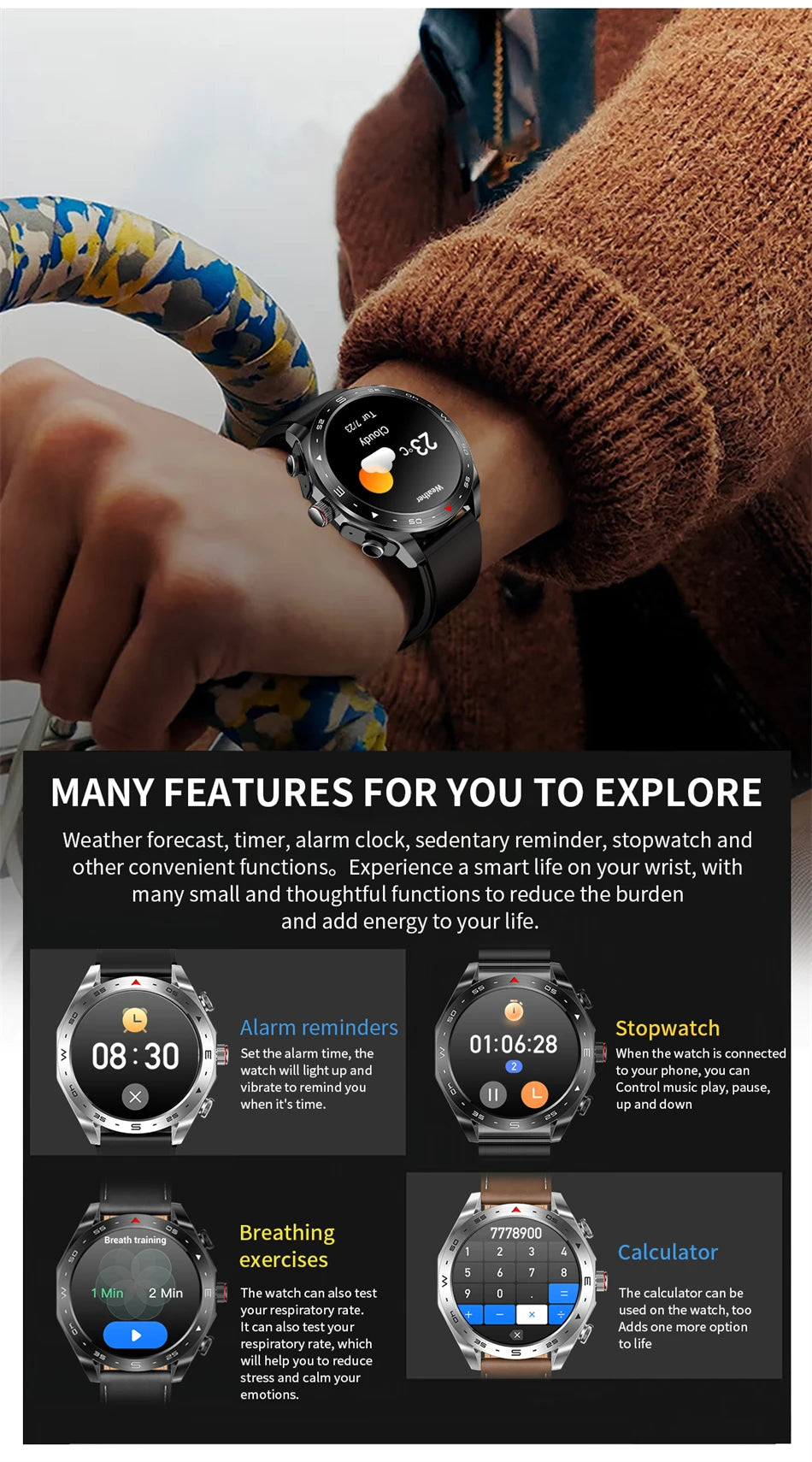 LIGE Avec écouteurs Bluetooth Casque Smartwatch Femme Moniteur d'activité Montre de sport Homme Étanche Montre intelligente Écran AMOLED