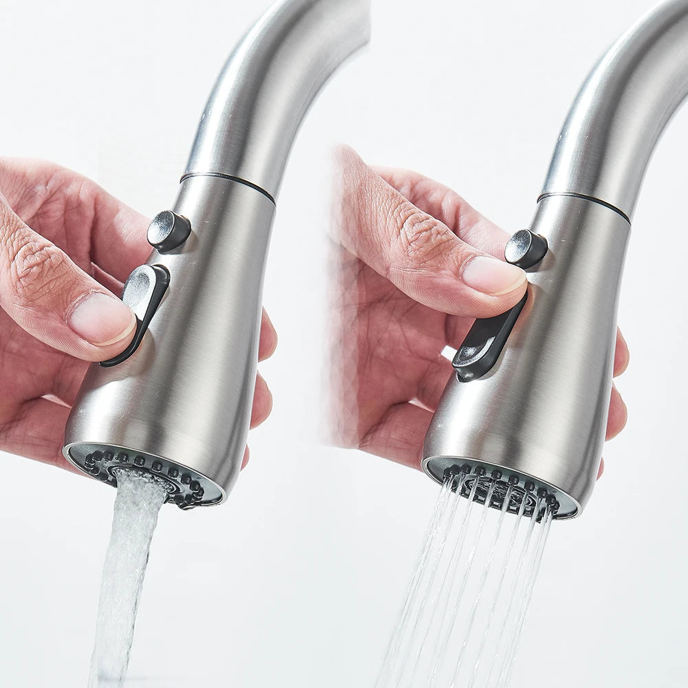 Küchenarmaturen Gebürstet Nickel Ausziehbare Küchenspüle Wasserhahn Deckmontierter Mischbatterie Strahlbrausekopf Heiß Kalt Armaturen Silber