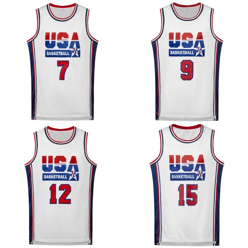 Maillot de basketball respirant pour homme, col rond, sans manches, uniforme d'entraînement pour garçons, t-shirt d'équipe, nouveau design, hauts USA