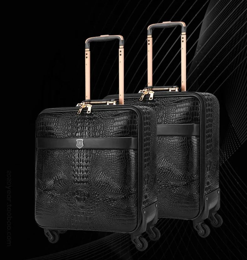 Valise de voyage de luxe en cuir véritable motif crocodile, à roulettes universelles, 16/20/24 pouces, pour hommes et femmes
