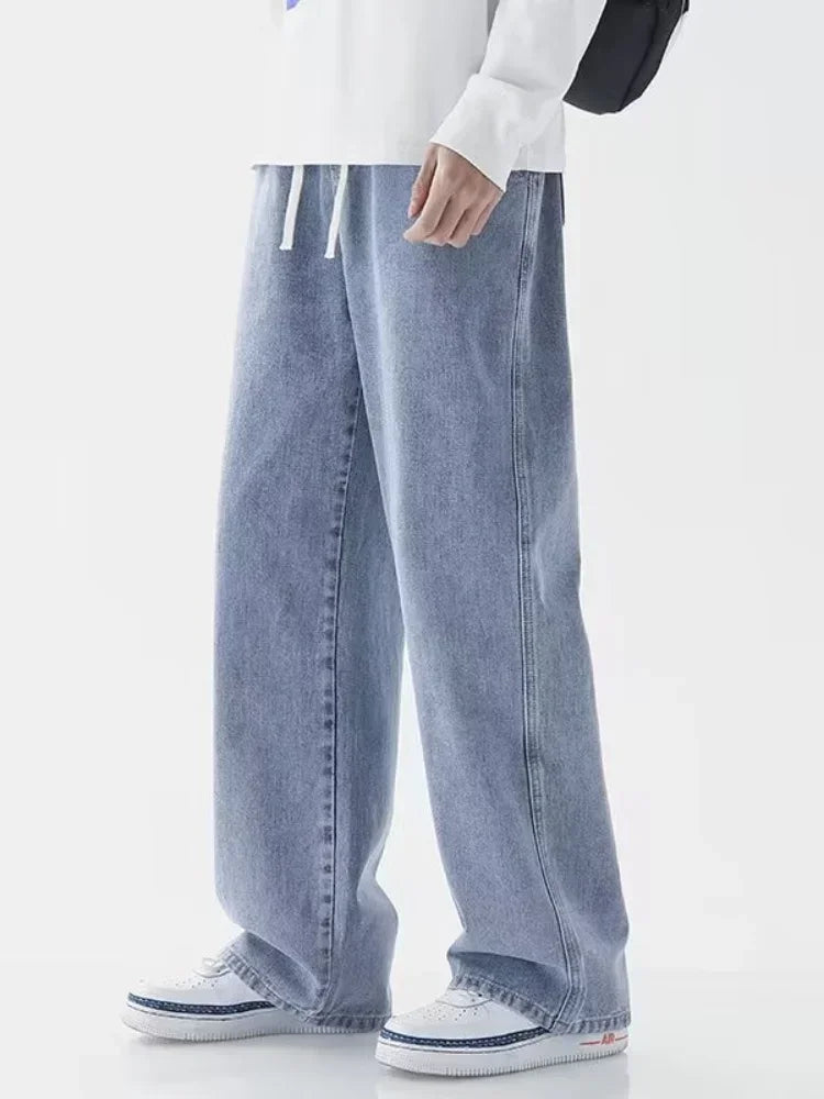 Jeans Homme Marque 2025 Version Coréenne Pantalon Décontracté Étudiant Streetwear Droit Ample Large Jean Baggy Noir Gris Bleu