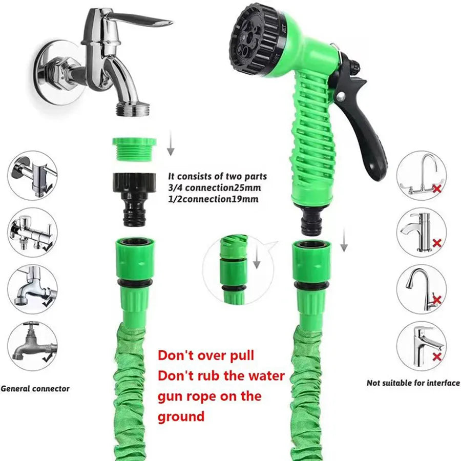 Tuyau d'arrosage extensible magique 25-200 pieds, conception légère, matériaux durables, 7 fonctions de pulvérisation d'eau, outils d'arrosage pour jardin et maison
