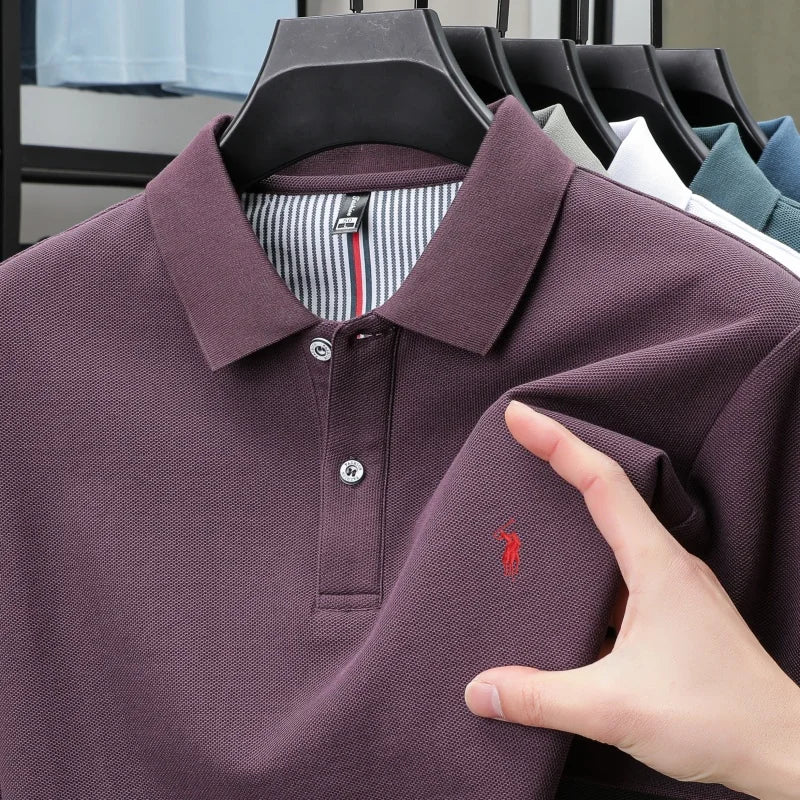 T-shirt polo d'affaires d'été décontracté ample brodé de marque de luxe haut de gamme en coton pur à 100 % pour homme à manches courtes respirant