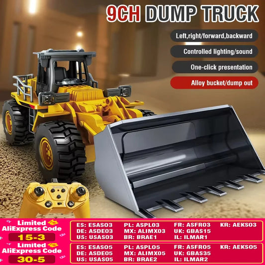 9CH Alloy Remote Control Excavator Bulldozer Dump Truck Simulate Engineering Vehicle Toy RC Trucks Model Children Toy Kids Gifts