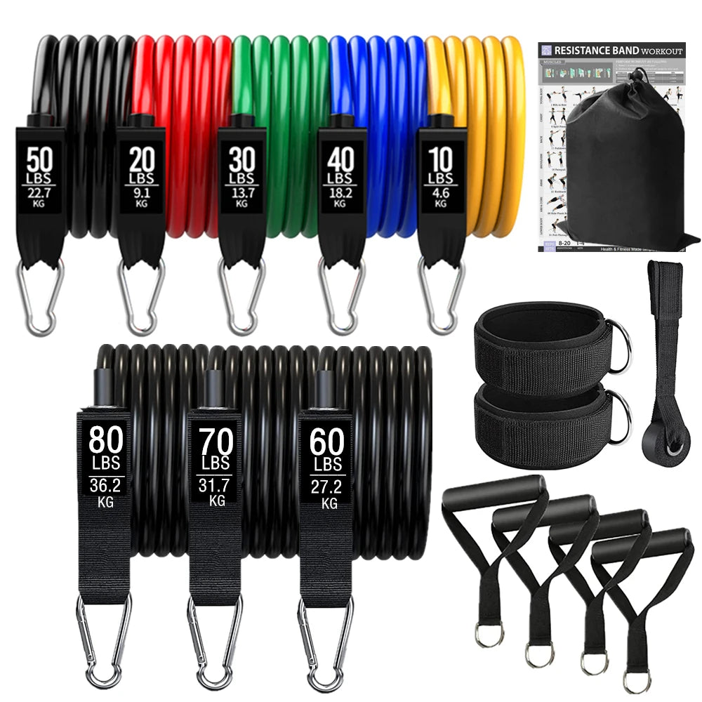 360lbs Fitness Übungen Widerstandsbänder Set Elastische Tubes Zugseil Yogaband Trainingsausrüstung für Zuhause Fitnessstudio Gewicht