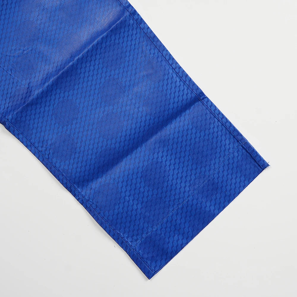 H&D Nouveaux Vêtements Africains pour Hommes Tradition Vêtements Broderie Bleu Ensemble 2 Pièces Haut Pantalon Bazin Musulman Mariage Fête Dashiki