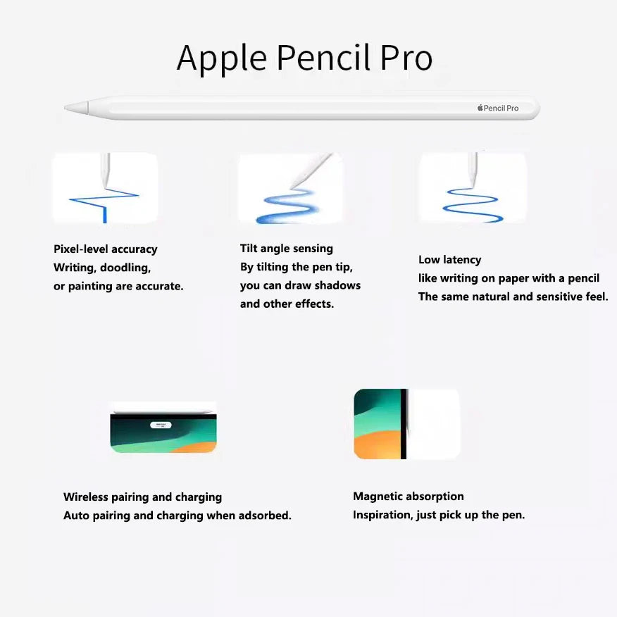 Nouveau Pour Apple Pencil Pro 1ère 2ème génération Stylet USB-C Stylo tactile pour tablette iOS avec affichage de puissance pour iPad 10 A16 air 3-6 M2 Pro M4 mini