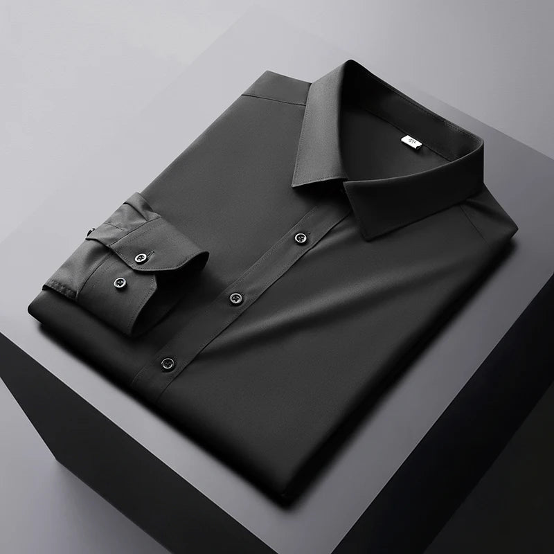 New Men's Business Casual Long Sleeved Solid Color Shirt Wrinkle Resistant Wrinkle Free Comfortable All Season Versatile Top