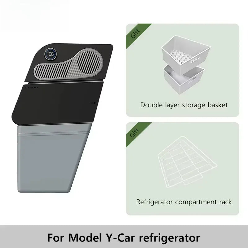 Für Tesla Model Y & Highland 16L Auto-Kühlschrank, tragbarer Kompressor-Gefrierschrank – 5-Sitzer Camping-Kühlbox, für frische Lebensmittel unterwegs