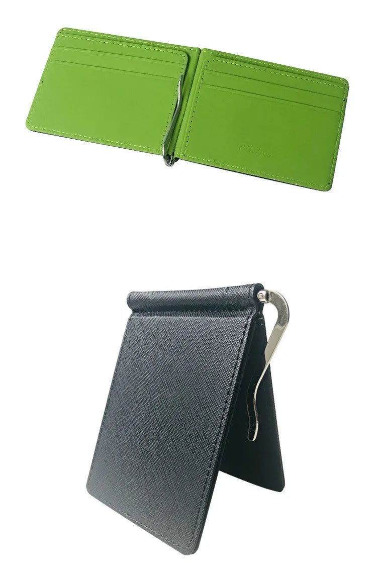Portefeuille court pour hommes en cuir PU, porte-monnaie, pinces à billets, porte-cartes d'identité et de crédit, pochette fine et solide pour hommes