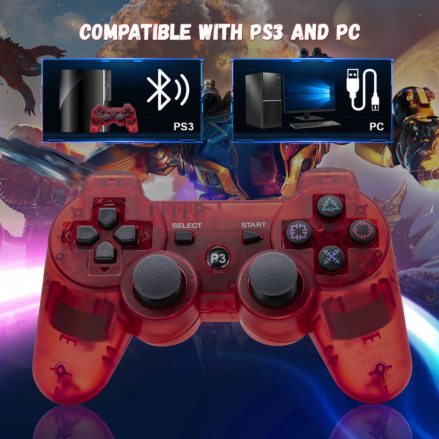 Controller für Playstation 3/PS3/PC/Android Konsolen Drahtloses BT Gamepad 6-Achsen-Gyro Dual-Motor-Vibrationsschock Gaming-Joystick