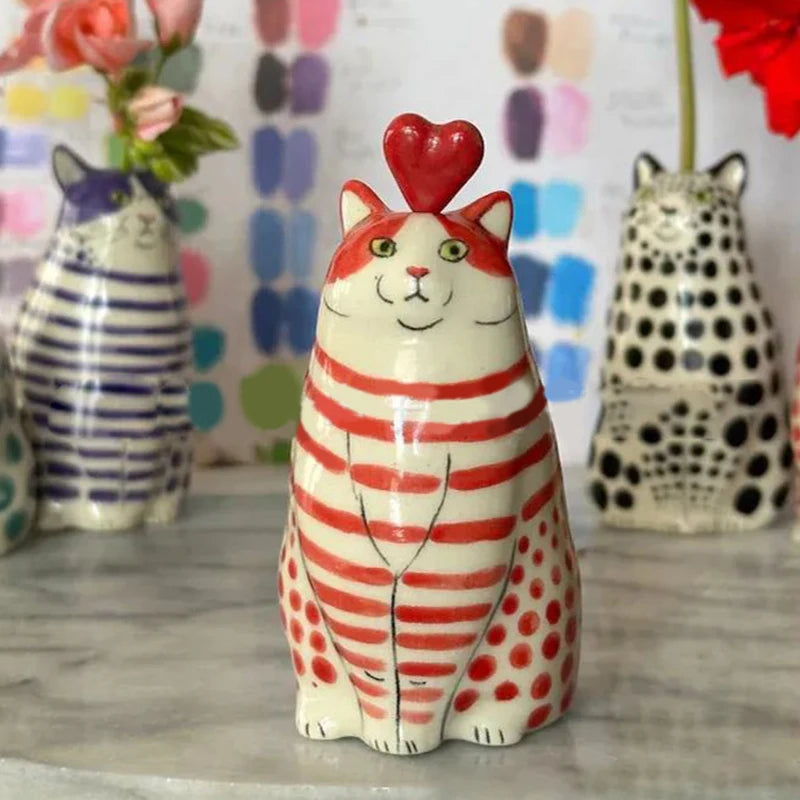 Vase | Harzkatzenvase mit Tupfen für Katzenliebhaber