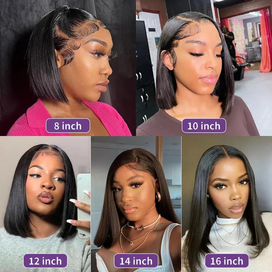 Perruques de cheveux humains brésiliens 13x4 Lace Front Bob court et lisse 4x4, densité 200%, 12 14 16 pouces