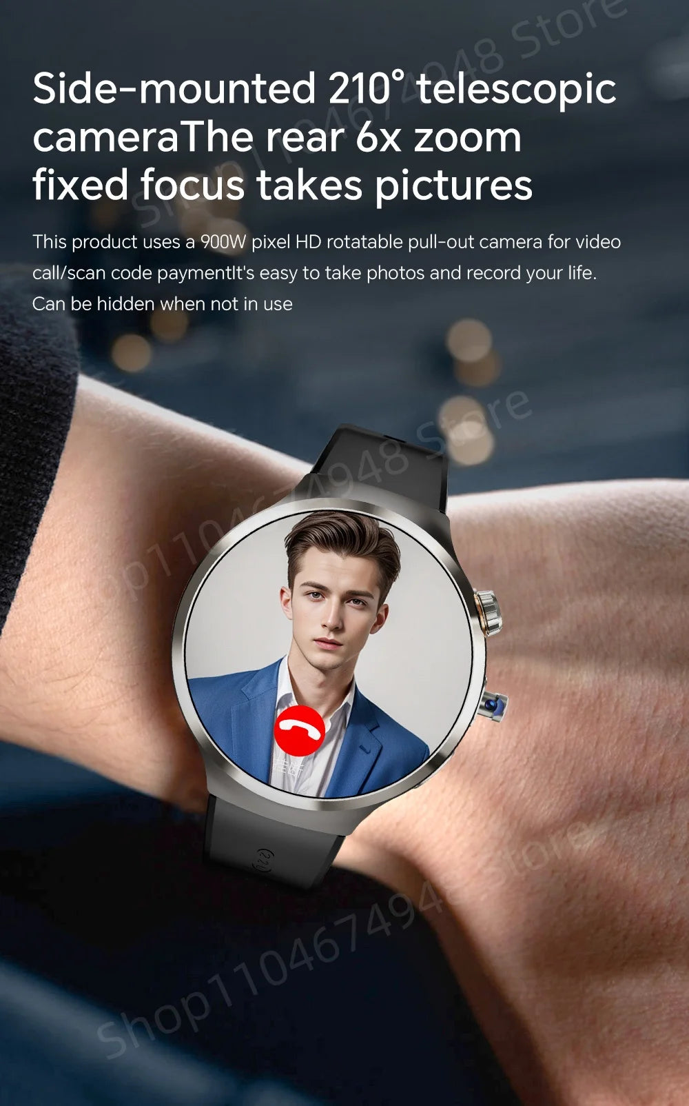 Montre intelligente 4G/5G Full Netcom 1,98 pouces Amoled avec caméra rotative à 210°, Android 13.0, double système GPS, batterie 1900 mAh