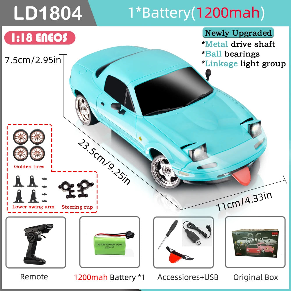 LDRC LD1804 RC Drift Car 1/18 Mazda Mx5 2.4G 2WD ESP Gyroscope LED Lights Full Scale Controlled Model Children Car Toys Gifts