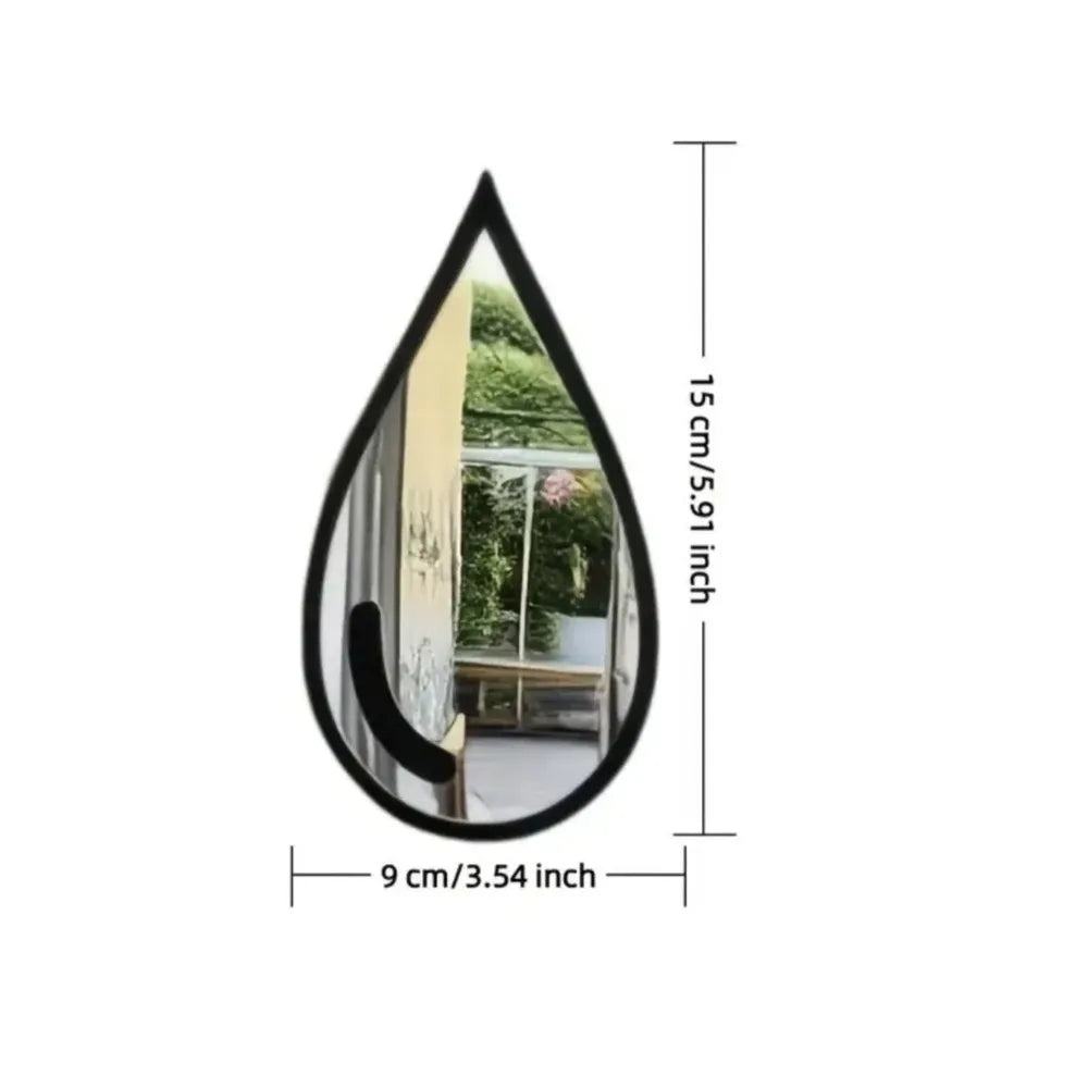 3 Pcs Autocollants Muraux Miroir Acrylique Autocollants Muraux Imperméables en Forme de Goutte d'Eau Miroir Cadre Noir Minimaliste