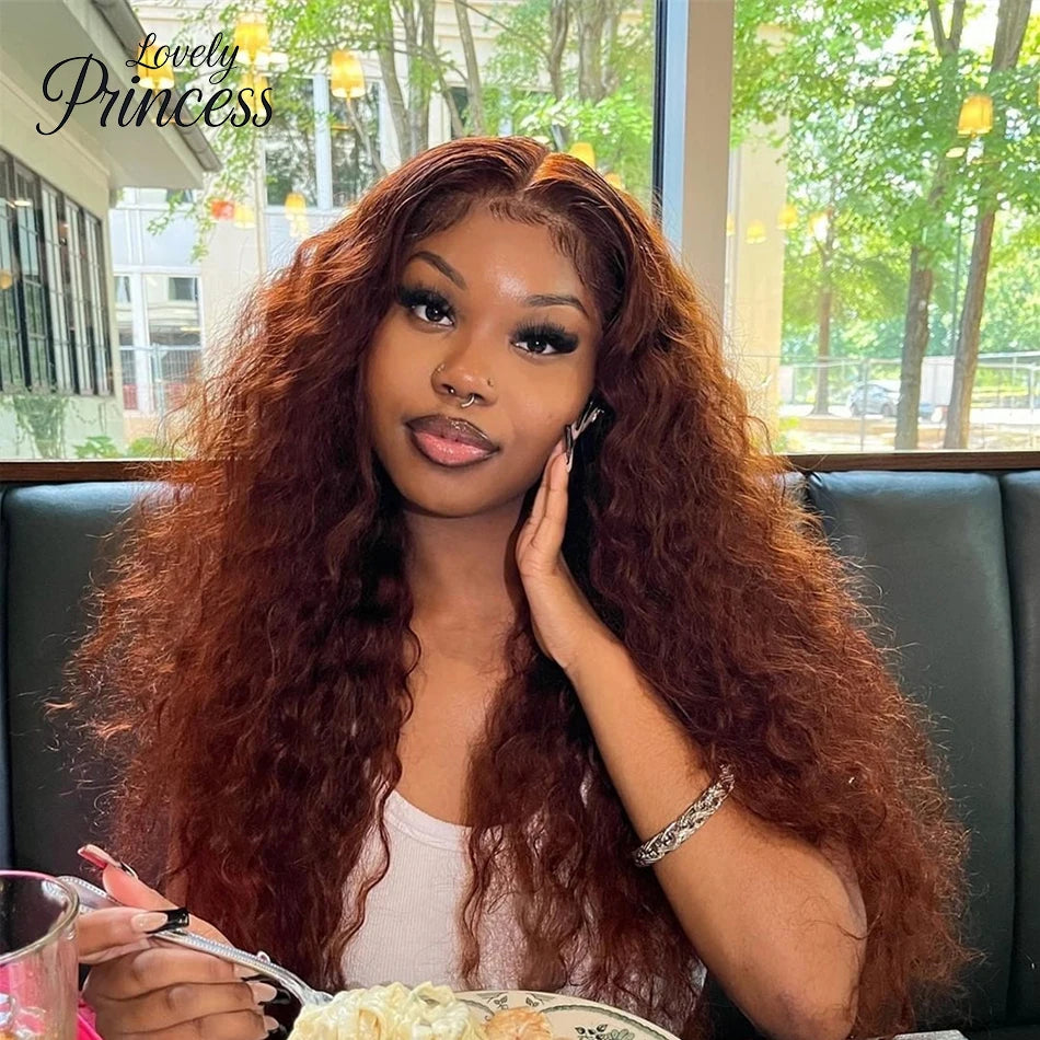 30 40 Inch Rotbraun 13x6 Lace Frontal Perücke 250 Dichte Farbige Lockige Perücken Echthaar Deep Wave 13x4 13x6 HD Lace Frontal Perücke