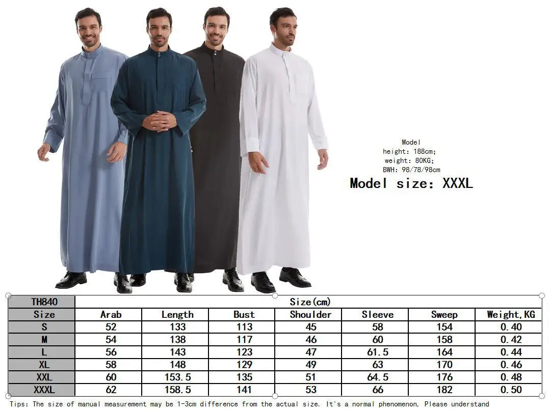 Muslimische Männer Jubba Thobe Langes Gewand Saudi-Islamisch Muslimische Kleidung Abaya Kaftan Islam Dubai Arabisches Kleid Eid Djellaba Dishdasha
