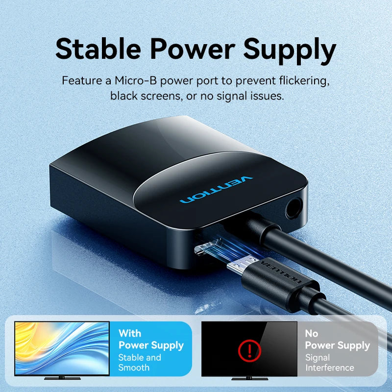 Vention Adaptateur VGA vers HDMI 1080P Convertisseur Mâle VGA vers Femelle HDMI avec Câble Audio et Alimentation USB pour PS4/3 HDTV Convertisseur VGA HDMI