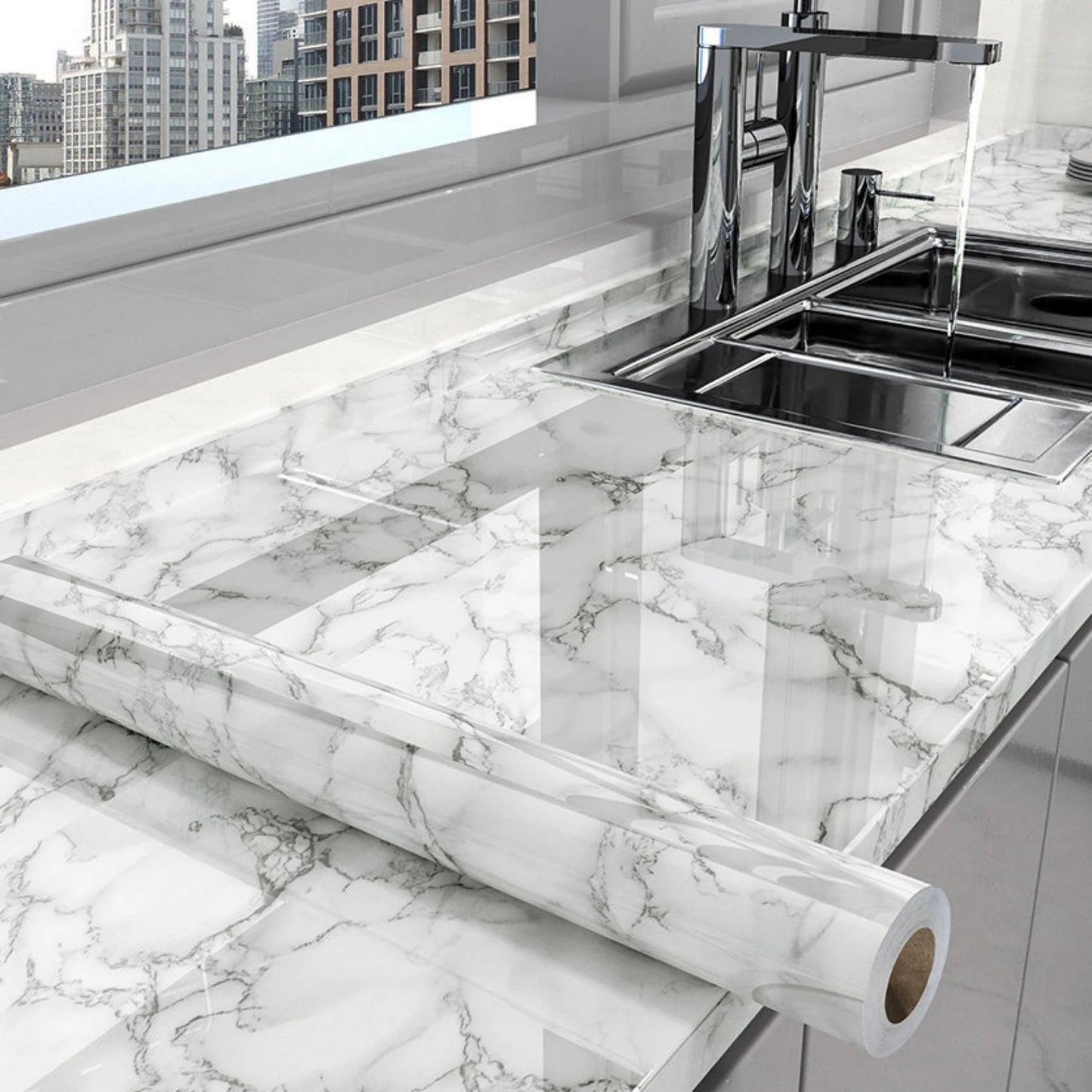 Glossy Pink Marble Contact Paper Self-Adhesive Kitchen CountertopGranite Wallpaper Waterproof Oil Proof Sticker for Home Decor