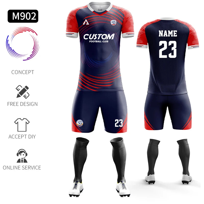 Maillot de football personnalisé par sublimation, uniforme de football en polyester, uniforme de football pour club, maillot de football respirant pour hommes