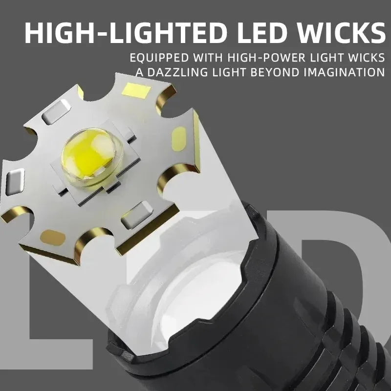 Super Bright COB LED Flashlight TYPE-C Rechargeable Zoomable With Side Light Waterproof Torch Camping Hiking Emergency Outdoor