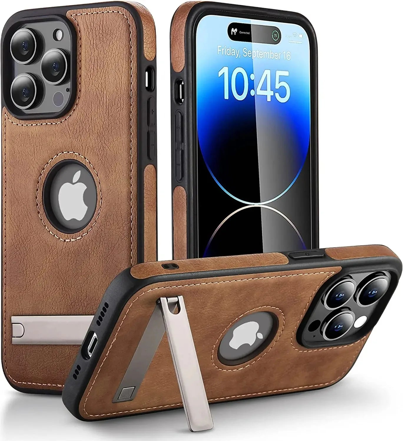 Handyhülle aus PU-Leder mit Ständer für iPhone 17 16 15 Pro Max 14 Plus 13 12 11 Mini Weicher Griff Luxus-Rückabdeckung mit Ständer