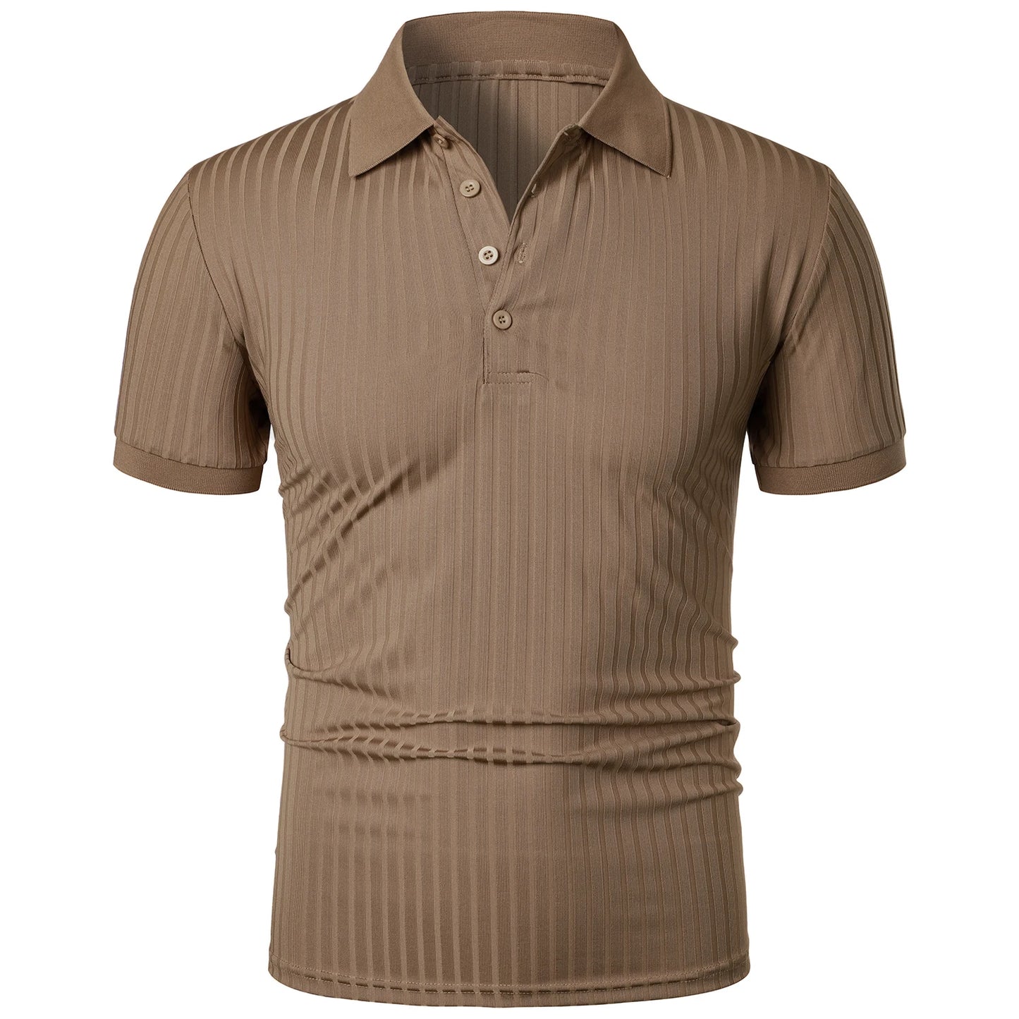 Herren Lauf-Sport-Fitnessbekleidung Sommer hochelastisches, vertikales Kurzarm-Polo-Shirt schlankes Strick-Basis-Shirt