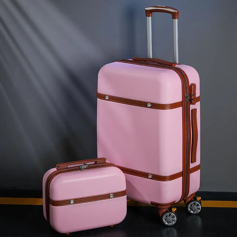 Nouvel ensemble de bagages à roulettes pour femmes - Ensemble valise de voyage tendance avec serrure à combinaison, sac à cosmétiques universel, ensemble de 2 valises à roulettes rétro