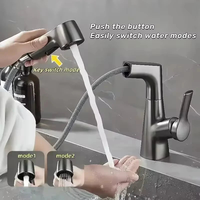 Ausziehbare Küchenarmatur 360° drehbarer Badwaschtischmischer Edelstahl Küchenspüle Wasserhahn mit Ausziehspritze
