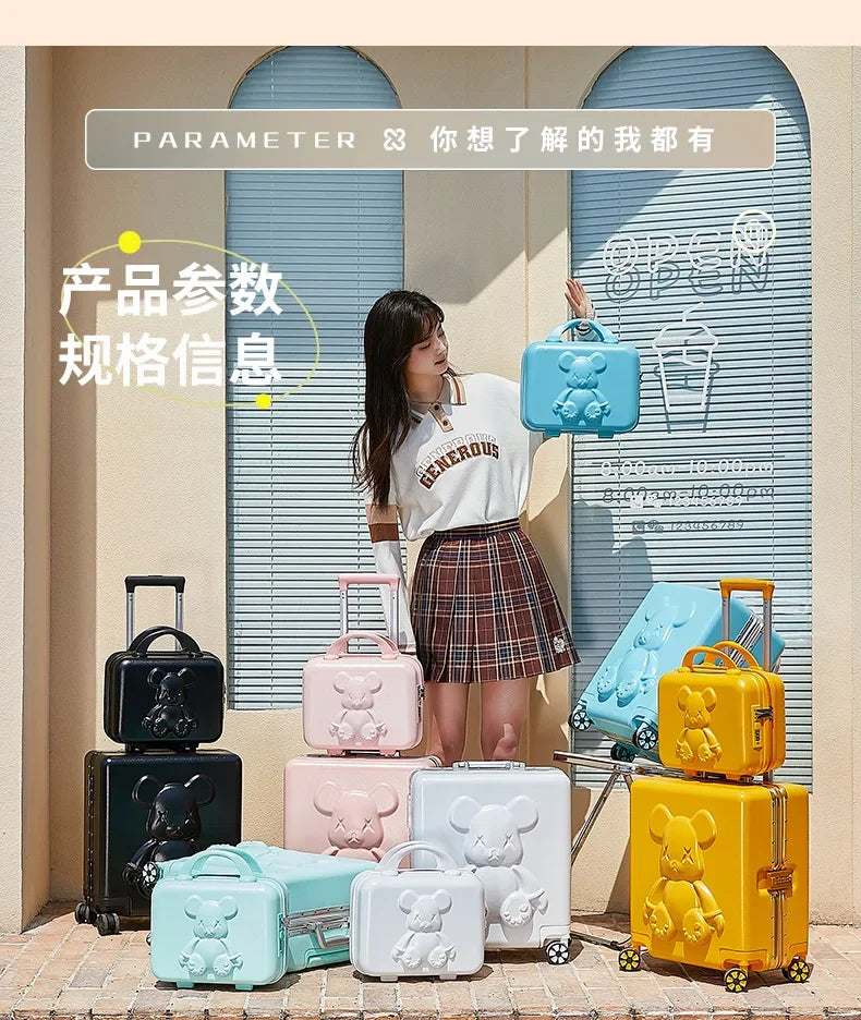 Nouvelle valise trolley universelle à roulettes 18 pouces 2024, sac de maquillage cabine pour hommes et femmes