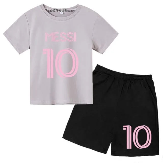 Maillot de football numéro 10 pour Garçons Filles de 3 à 12 ans, Ensemble décontracté T-shirt Manches Courtes + Short, Marque Tendance, Vêtements d'Été de Sport
