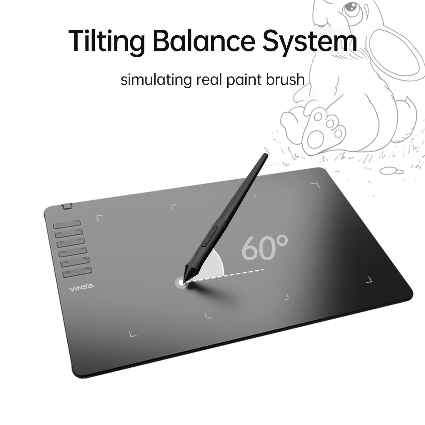 VINSA T1161 Grafiktablett Ultradünnes Kunst-Design-Skizze mit batterielosem Stift 8 Stiftspitzen 8192 Druckstufen