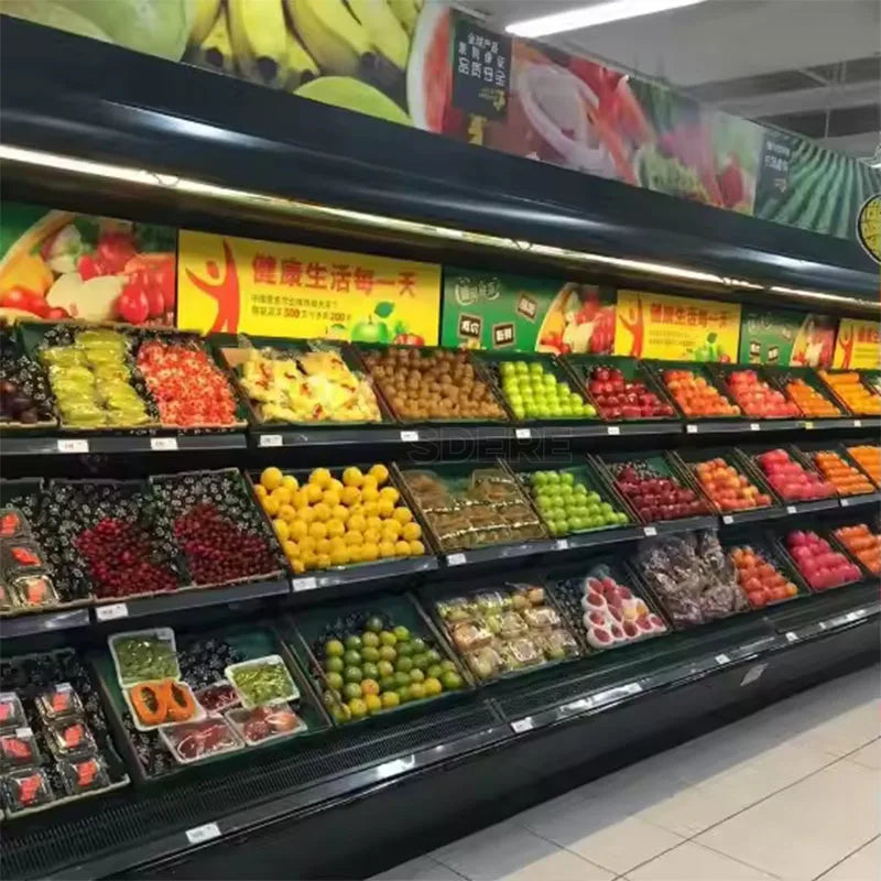 Kundenspezifischer kommerzieller Gemüse-Obstkühler Multideck Offener Kühlregal Kühlschrank