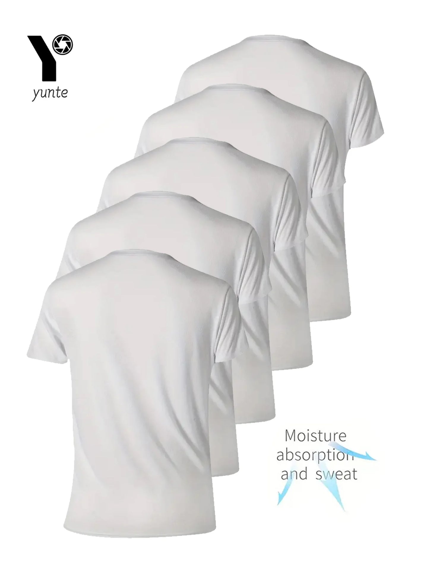 Round Neck T-Shirt 5-Piece White Ultra-Light Men's Quick-Drying Breathable Sweat-Absorbent Shirt Suitable for Fitness Gym and Ru