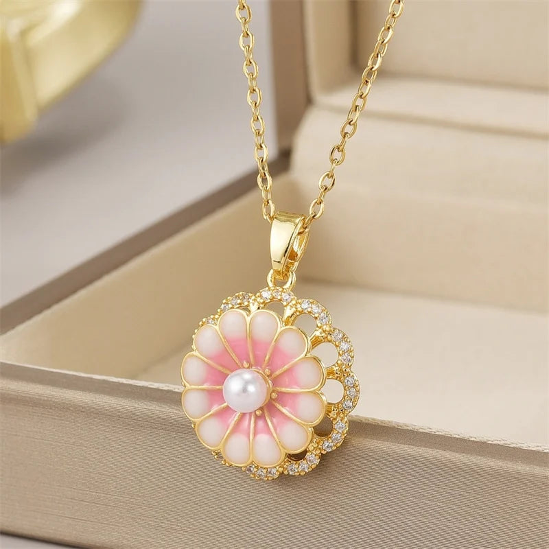 Exquisite Mikro-Inlaid Zirkon Schmetterlings-Quasten-Halskette für Damen Edelstahl Mond Schmetterling Blume Schlüsselbein-Choker-Schmuck