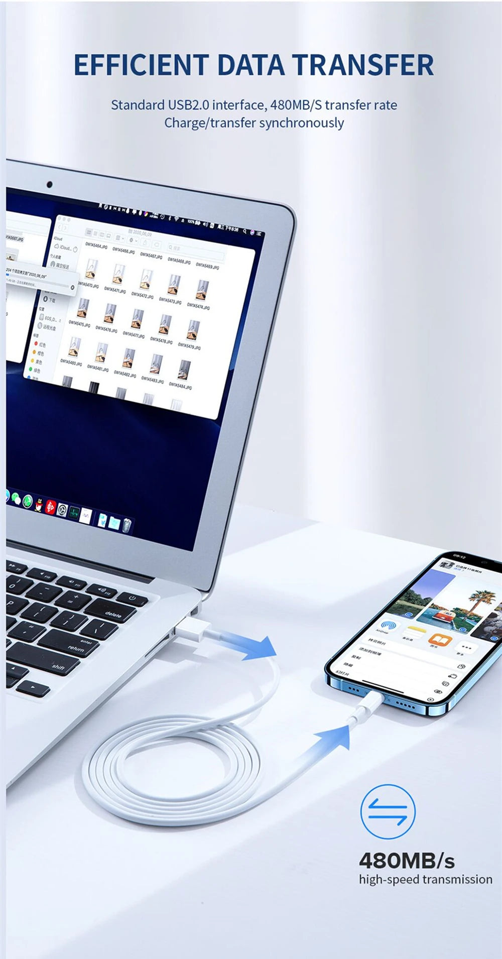 Câble USB de charge rapide original 35W PD pour iPhone 14 8 7 Plus 13 12 11 Pro XS Max XR X Câble de chargeur rapide USB-C 1m 1.5m 2m 3m