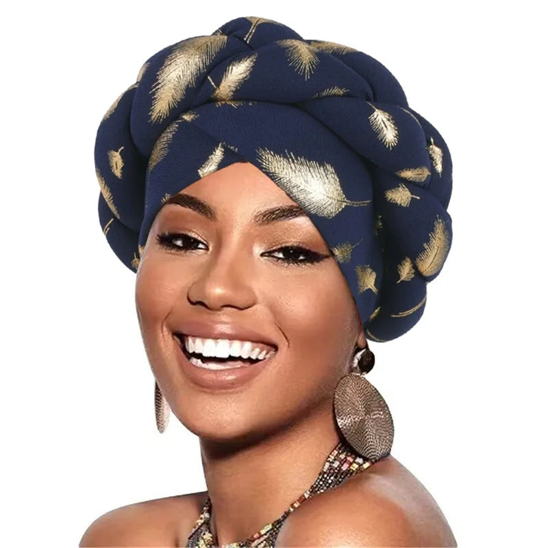Afrikanische Bronzierung Kopfwickel Zopf Turban Kappen für Frauen Nigeria Hochzeit Geles Party Kopfbedeckung Haarteil Auto Gele Weibliche Kopfbedeckungen