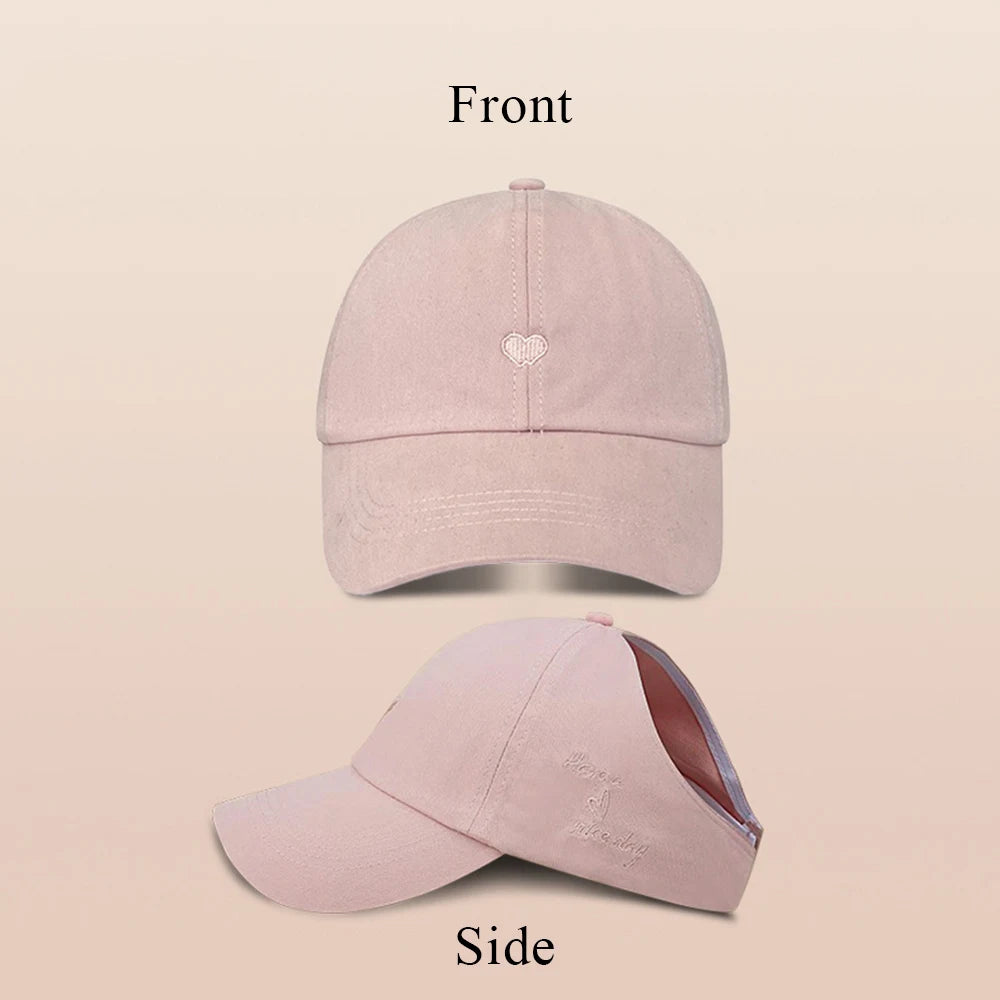 Casquettes de Baseball pour Enfants Garçons Filles Chapeau de Soleil Cœur Creux Amour Chapeaux à Queue de Cheval Haute Casquettes de Baseball Réglables pour Enfants de 4 à 12 Ans
