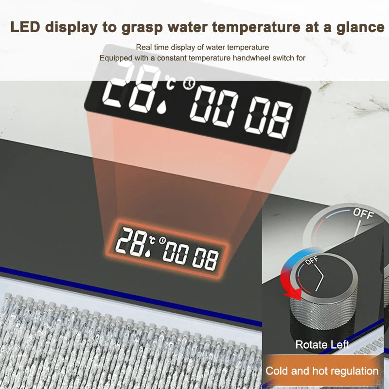 Évier de cuisine multifonction en acier inoxydable avec affichage numérique intelligent, grand bac unique et robinet cascade pour le lavage des légumes