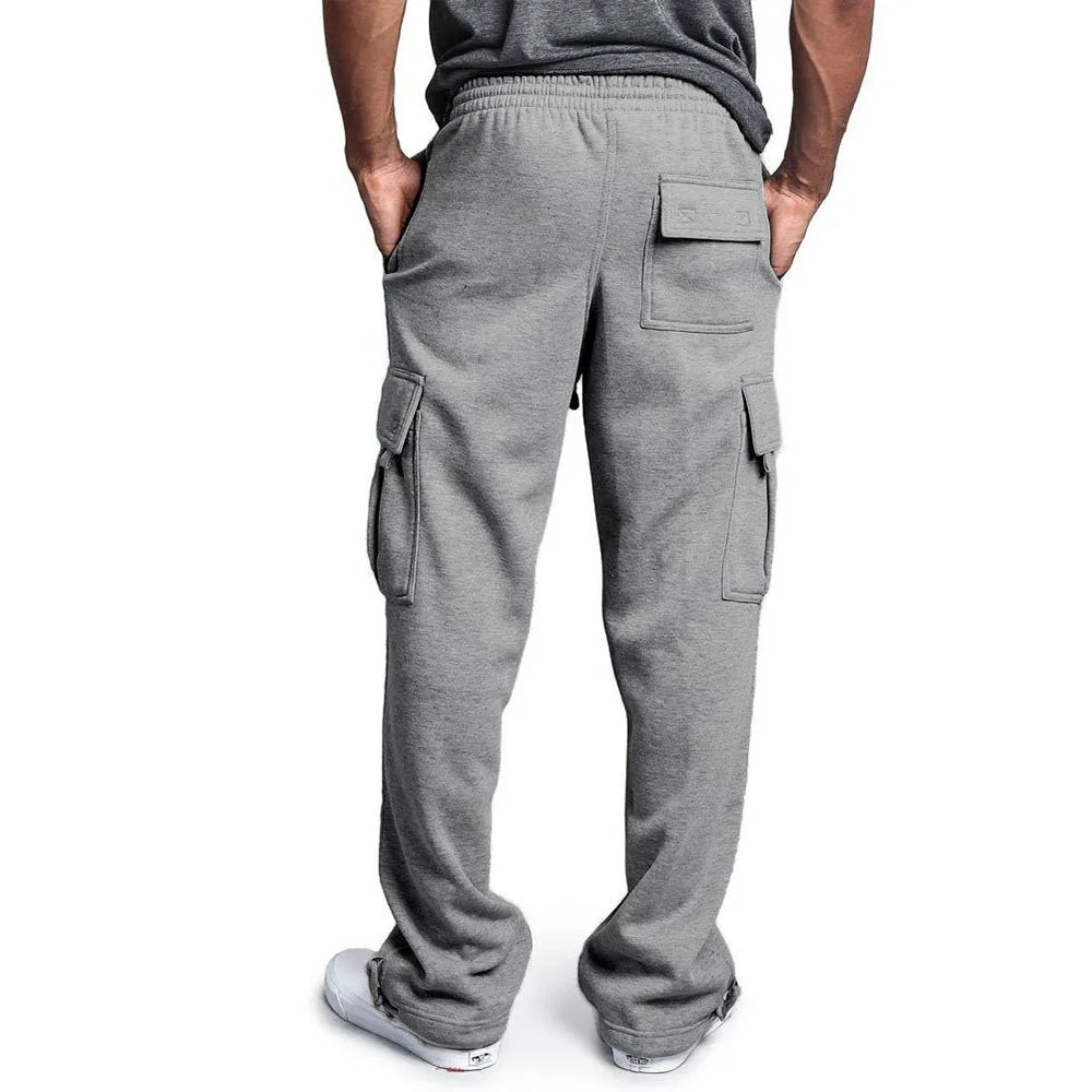 Frühling und Herbst Neue Herren Sport-Freizeit-Hose Multi-Pocket Lose Unifarbene Cargo-Arbeitshose Streetwear Herrenhose